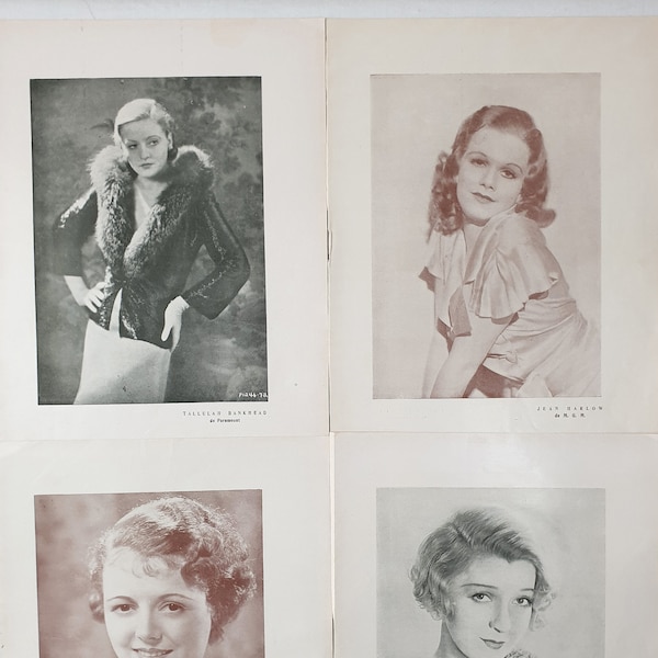 Lot of Vintage 1930s Double Sided Film Star Magazine Portrait Pages Tallulah Bankhead Jean Harlow Douglas Fairbanks Art Deco Movie Ephemera