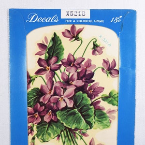 Vintage NOS Meyercord Purple Violets Retro Kitchen Cabinet Bathroom Tile Unused Decal 1950s 1960s Kitsch Hard To Find Collectible