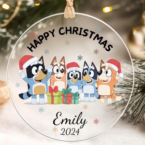Blue Family Christmas Acrylic Ornament, Happy Christmas Blue Family, Blue Cartoon Lovers, Blue personalized gift, Blue Custom name Keepsake