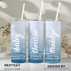 Personalized Beach Vacation Tumbler 20oz,  Custom Cruise Travel Cup With Name, Girls Trip Cup, Family vacation tumbler