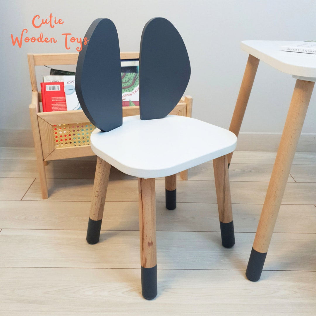 Montessori Table and Chair , Wooden Kids Table and Chairs Set, Bunny ...