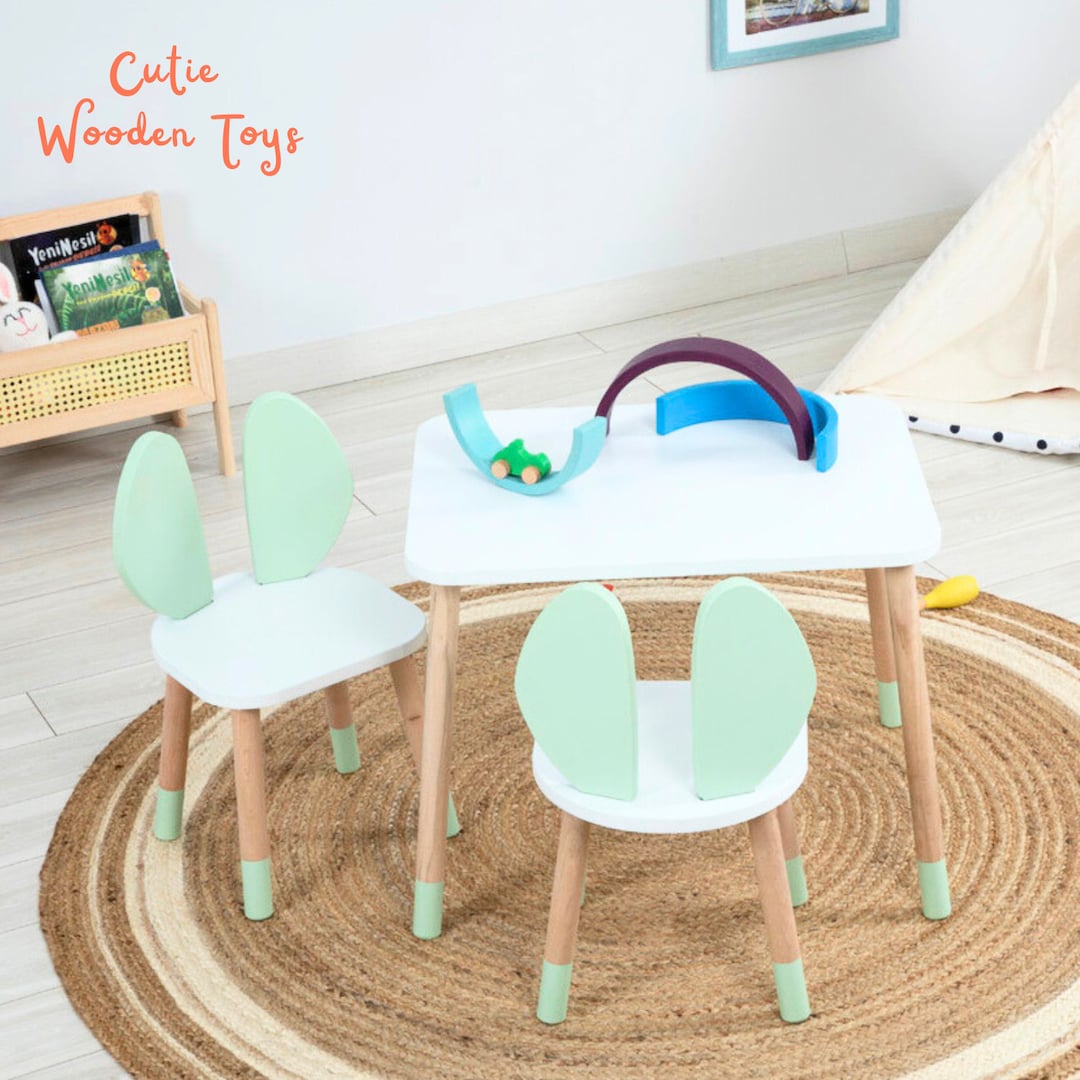 Montessori Table and Chair , Wooden Kids Table and Chairs Set, Bunny ...