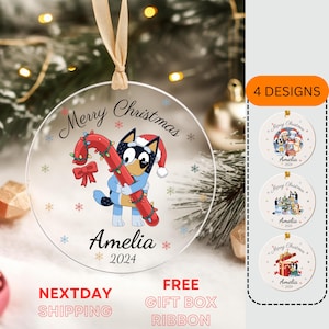 Merry Christmas Blue Dog Family Friend Christmas Ornament, Blue Cartoon Lovers Ornament, Blue personalized gift, Blue Custom name Keepsake