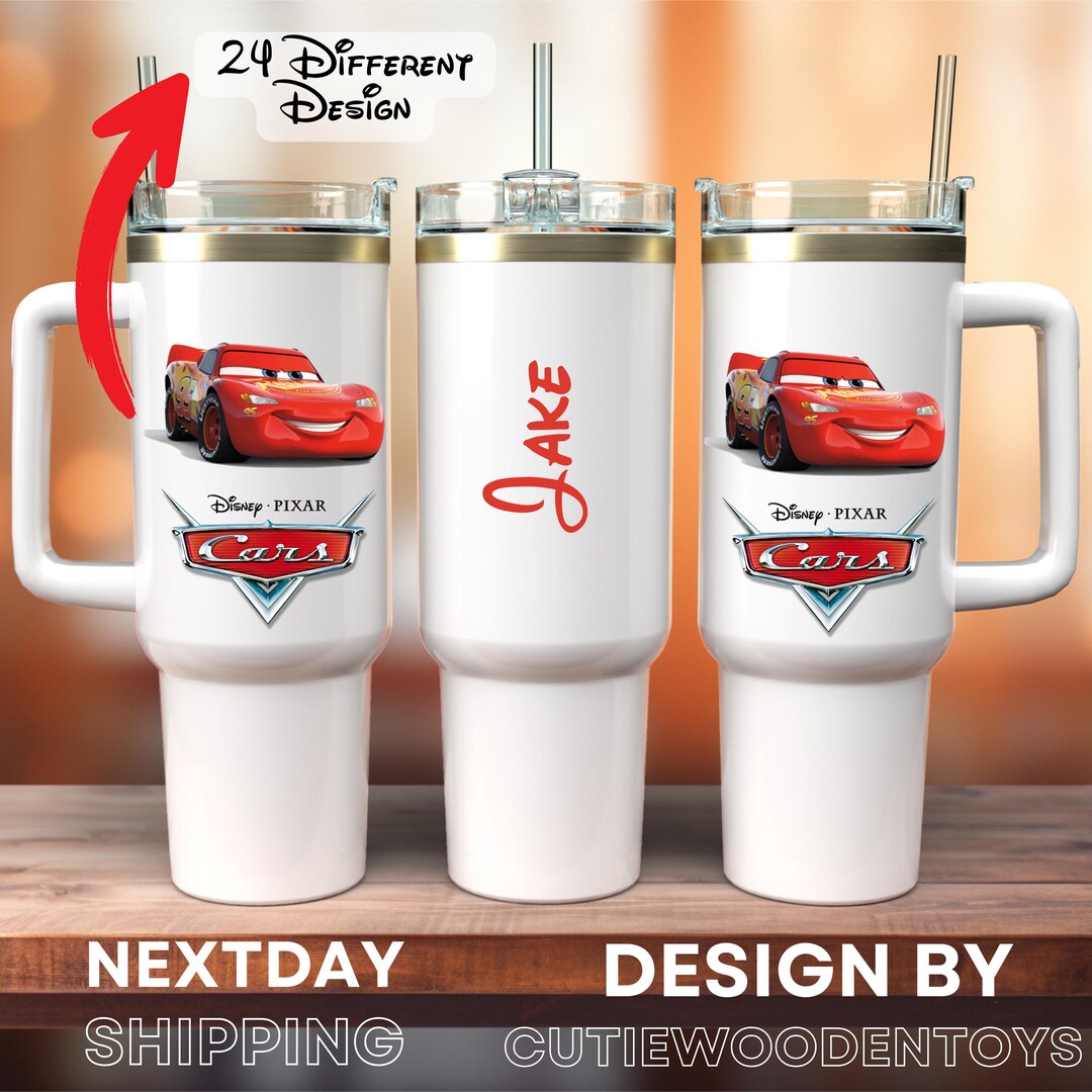 Disney Cars 40oz Tumbler, Pixar Lightening Mcqueen Tumbler, Tow Mater