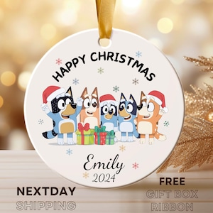 Blue Family Christmas Ornament, Happy Christmas Blue Family, Blue Cartoon Lovers, Blue personalized gift, Blue Custom name Keepsake