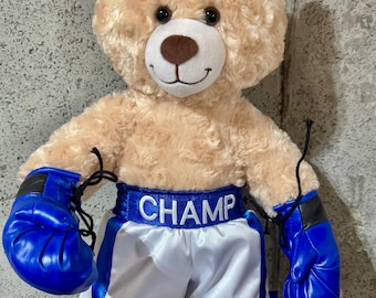 Build-A-Bearのパーソナライズされたボクシングショーツとグローブ。ベアは付属しません。