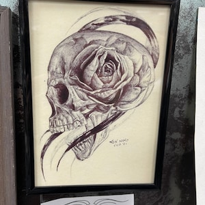 Skull and rose tattoo art print by Von Mac