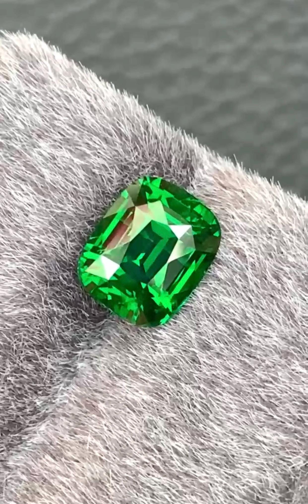 Deep Green Tsavorite Garnet Stone, Cushion Cut Lustrous Green Gem