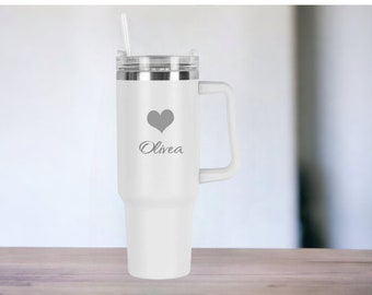 Personlig 113 cl mugg med handtag och sugrör, graverad TikTok-mugg, present till henne, 113 cl resemugg, ej Stanley-märket Quencher