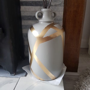 Hand Made Light Grey & Gold Vase