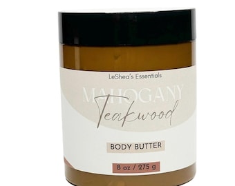 MAHOGANY TEAKWOOD Whipped Body Butter, Shea Butter, Mango Butter, Vitamin E Oil, Natural Skin Cream Moisturizer, Dry Sensitive Skin Lotion
