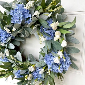 Lambs Ear Spring Wreath for Front Door, Blue and White Farmhouse Wreath ...