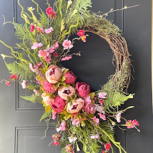 Elegant Large Summer Wreath for Front Door, Pink Spring Wreath, Peony Wreath, Mothers Day Gift, Cottage Wreath, French Country Decor