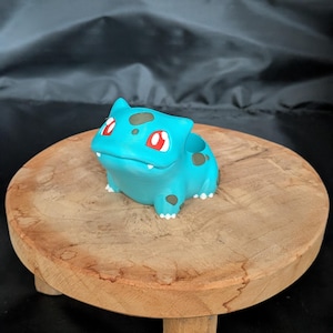 Könnte beinhalten: Ein hellblauer, froschartiger Übertopf mit glatter Oberfläche, großen roten Augen, weißen Zähnen und dunkelgrünen ovalen Flecken auf dem Rücken und an den Seiten. Die Figur hat eine hohle Öffnung auf dem Rücken für kleine Pflanzen oder Dekoration.