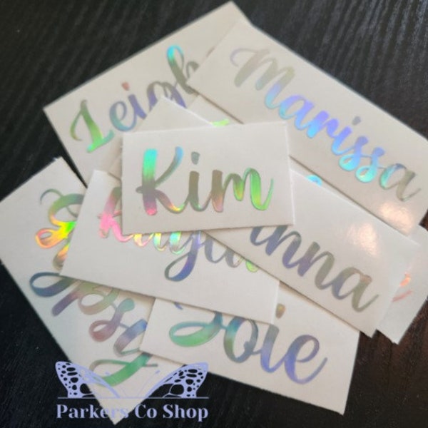 FREE SHIPPING Color Shifting Holographic Name Vinyl Decals, Back To School Custom Name Stickers, Holo Name Decals, Laptop Stickers, Yeti Cup