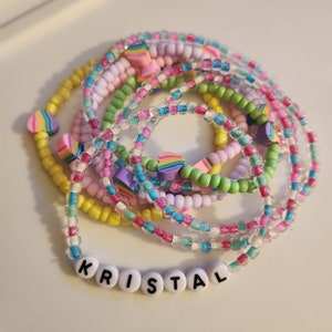 Handmade Retro Lisa Frank Heart Pastel Braclets Set Of 8  Just add your name