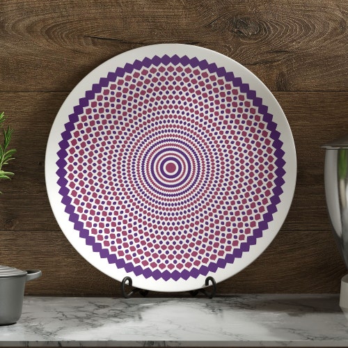 Photon Sunburst 8-inch Ceramic Plate selling in Red and Purple, Decorative Charger Plate For Festive Place Settings, Decorative Plates For Table