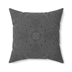 Infinity Radial Sunburst Pillow Cover in Black and White, Available in Four Sizes From 14 to 20 Inches, Black Geometric Accent Pillow Sham