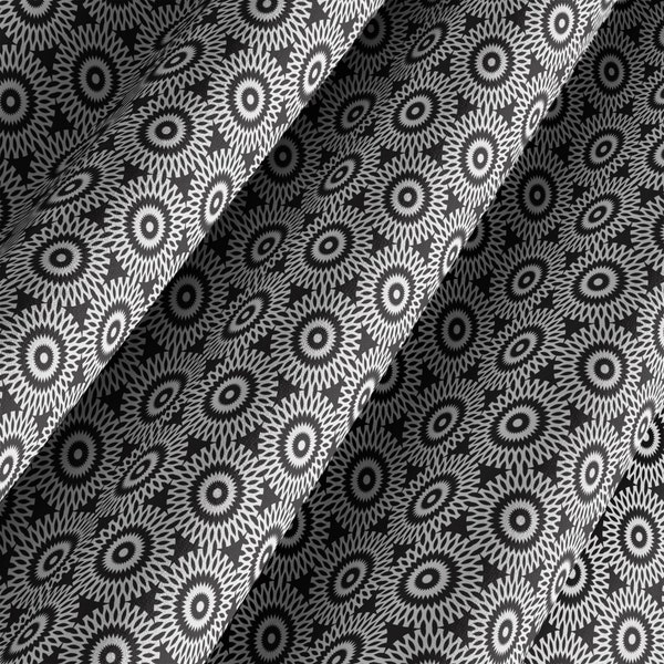 Whirlybird Shower Curtain in Black and White, Black and White Designer Shower Curtain, Geometric Patterned Bath Curtain, Sunburst Pattern