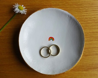 Rainbow Trinket Dish - Large 10cm, Small Handmade Clay Jewellery Plate