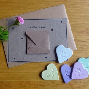 Pocket Keepsake Thank You Heart on Sending you a Thank You Card with Envelope - Handmade Clay Thank You Heart in Miniature Envelope