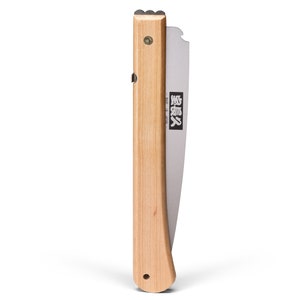 May include: A folding saw with a wooden handle and a silver blade. The blade has Japanese text that reads "Silky" and "Made in Japan".