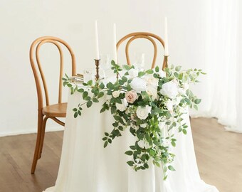 White & Sage Floral Table Swag, Wedding Decor, Set of 2