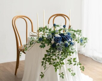 Sweetheart table arrangements, table swags, head table swags, floral arrangements, Wedding ceremony decor, wedding decor, Dusty Blue Flowers