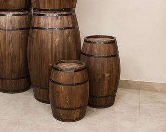 Barril / Barril decorativo rústico de madera / Accesorio para ceremonia de boda / Exhibición para boda estilo granja / Decoración para eventos vintage / Barril de whisky