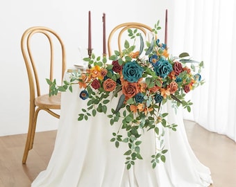 Burn Orange Teal Floral Table Swag, Wedding Decor (Set of 2)
