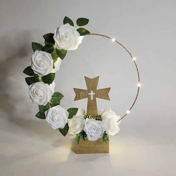 Baptism Centerpieces with LED Lights • Christening Centerpieces • first communion Centerpieces • Centerpieces