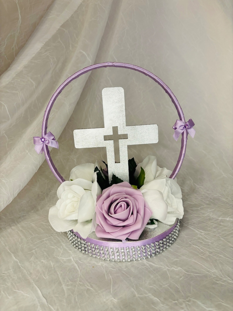 Baptism Centerpieces Christening Centerpieces first communion Centerpieces Centerpieces White and Lilac