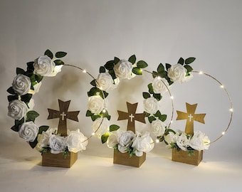 Pack of 10 Baptism Centerpieces with LED Lights • Christening Centerpieces • first communion Centerpieces • Baptism Centerpieces