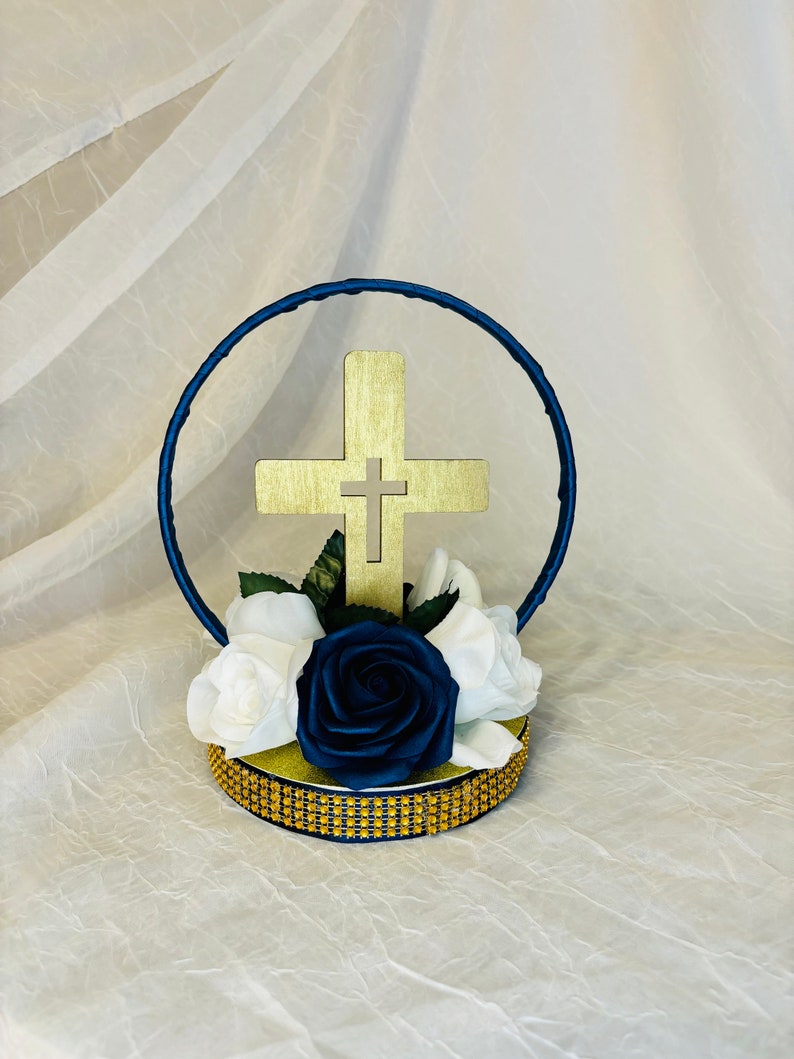 Baptism Centerpieces Christening Centerpieces first communion Centerpieces Centerpieces White & Navy Blue