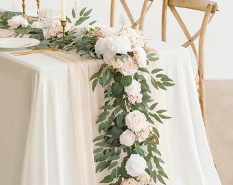 6ft White Rose Eucalyptus Garland, Wedding Table Decor
