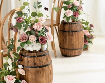 Wine Barrel Floral Arrangement • Dusty Rose Wedding Aisle Decor (Set of 4)