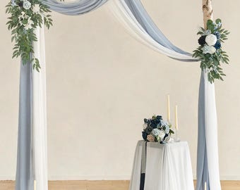 Dusty Blue Wedding Arch Flowers & Drapes • Ceremony Decor