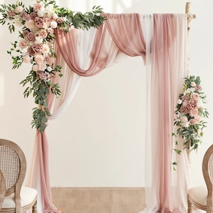 Arch Flowers • Flower Arch Decor With Drapes In Dusty Rose • Arch Floral Arrangements • Wedding Decor • Ceremony Decor • Weddings • Flowers