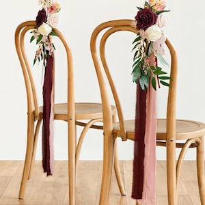 Aisle decoration • Chair decoration • Wedding Pew Decorations • Flowers Arrangements • Ceremony Decoration • Burgundy Aisle Flowers • Aisle