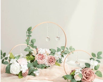 Floral Hoop Centerpiece Set • Silk Flower & Crystal Decor