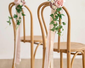 Dusty Rose Wedding Chair Decoration • Faux Floral Aisle Decor