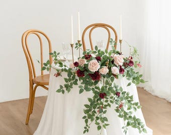 Burgundy Rose Table Swags, Floral Wedding Decor, Set of 2