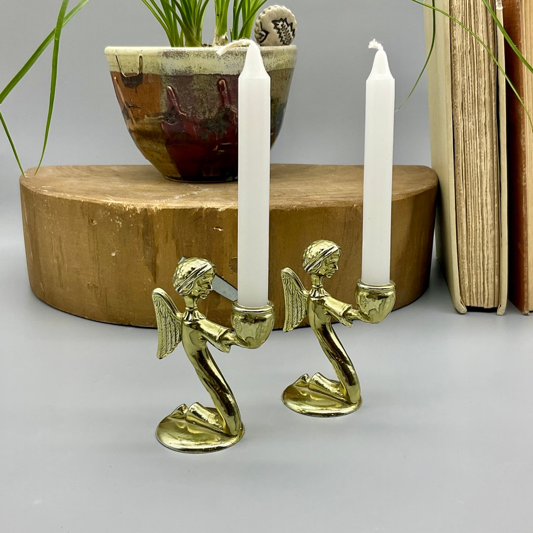 Vintage Gold Dipped Metal Kneeling Angel Candle Holders Etsy