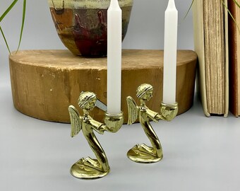 Vintage Gold Dipped Metal Kneeling Angel Candle Holders