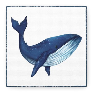 Canvas Wall Art, Blue Whale Watercolor Painting, Ocean Theme Home Decor, Nautical Print, Marine Wildlife Art, Underwater Animal, Whale Lover