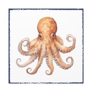 Beautiful Watercolor Canvas Print, Octopus Artwork, Nautical Home Decor, Sea Creature, Ocean Theme Poster, Underwater Animal Picture