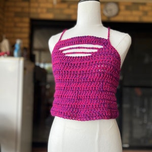 Peekaboo Crochet halter corset back crop top• Berry S-XL