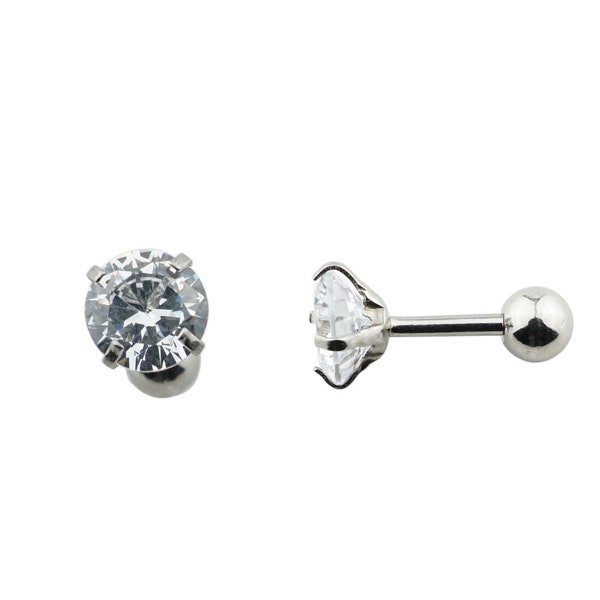 Surgical Stainless Steel 4mm 5mm 6mm Silver Round Cubic Zirconia CZ Bar Ball end Tragus Cartilage Ear Piercing Stud Earrings Barbell 16G