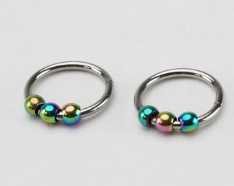 Delicate Stainless Steel Hoop Earrings with Bead / Unisex Huggie Hoops / Cartilage, Tragus, Seamless, Catchless, Helix. Small Earrings