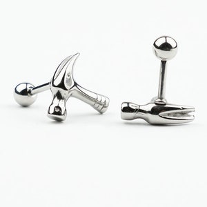 Stainless Steel Hammer Stud Earrings, Construction Tool Earrings, Tool Handyman Jewelry, Mens Womens Stud Earrings, DIY Gifts